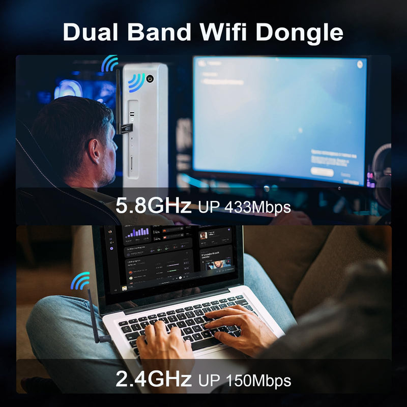 JAPOO RTL8811AU WiFi Wireless USB WiFi Adapter for Desktop PC and Laptop,600Mbps High Gain Dual Band 3.5dBi Antenna 5.8G/2.4G WiFi Adapter,Supports Win7/8/8.1/10/Linux (with Antenna) W58L-600M