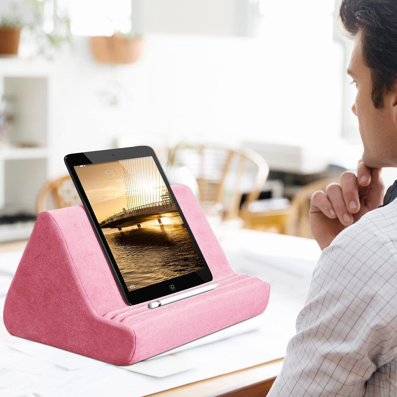 Soft Tablet Stand Pillow with Pocket,Adjustable 3 Viewing Angle,Lazy Holder for Bed Sofa,Compatible with iPads Tablets eReaders Smartphones Books Magazines Light Pink