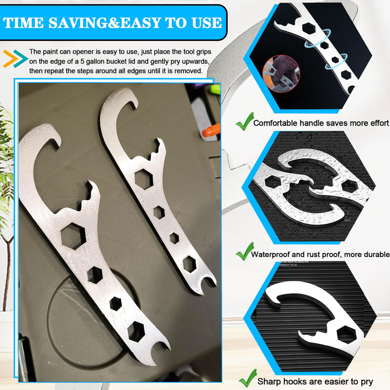 Bucket Opener Paint Can Opener Tool 5 Gallon Lid Opener Remover Wrench Manual Can Opener Spanner for Home Industrial Use Portable Multi-Size Multifunctional Adjustable Wrench 2pcs 2