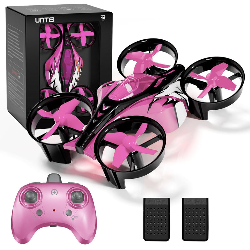 2 In 1 Mini Drones for Kids Remote Control Drone with Land Mode or Fly Mode, LED Lights,Auto Hovering, 3D Flip,Headless Mode and 2 Batteries,Toys Gifts for Boys Girls (Harbor Pink) Harbor Pink