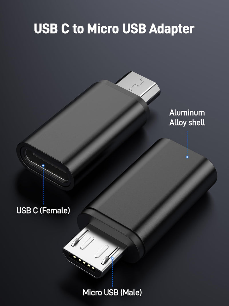 USB C to Micro USB Adapter, 10 Pack USB Type C (Female) to Micro USB (Male) Convert Connector Support Charge and Data Sync Compatible with Samsung Galaxy S7 S7 Edge, Nexus 5 6. Black 10Pack