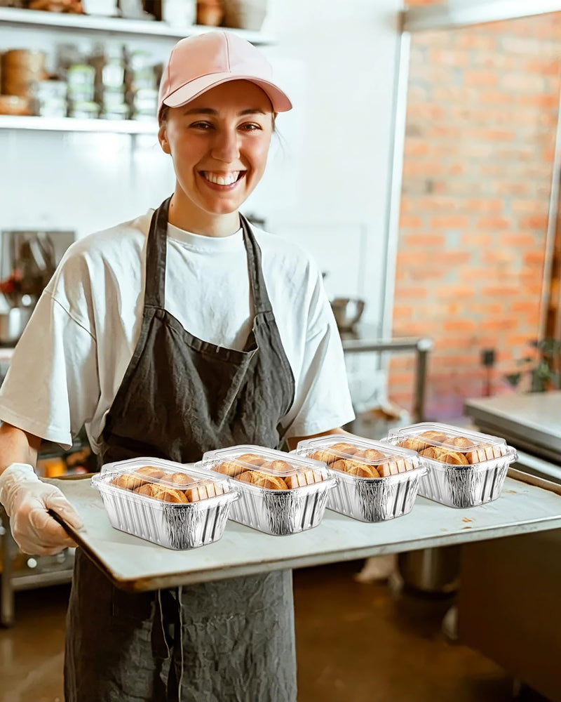 120 Pack 1 Lb Aluminum Loaf Pans with Lids - 6x3.5x2 Mini Loaf Pan, Small Disposable Tin Foil Baking Pans for Baked Bread, Cakes, Meat, Loaves 120