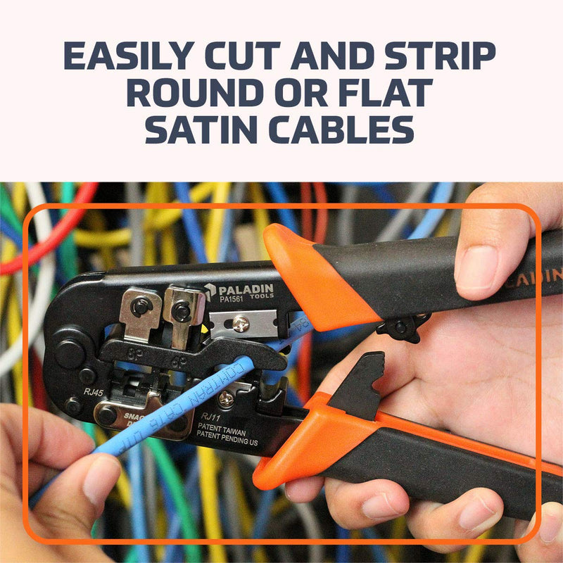 Paladin Tools PA1561 Professional Data Cable Crimper | Cut & Strip CAT5 CAT5E CAT6 | RJ45 RJ11 RJ12 RJ22 | POE Ethernet (Professional Grade)