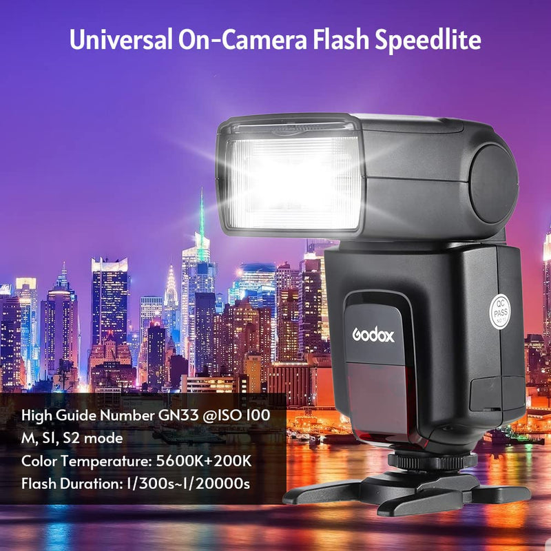 GODOX TT520ⅡUniversal On-Camera Flash Electronic Speedlite + AT-16 2.4G Wireless Trigger Transmitter Guide Number 33 S1 S2 Modes Replacement for Canon Nikon Pentax TT520 II