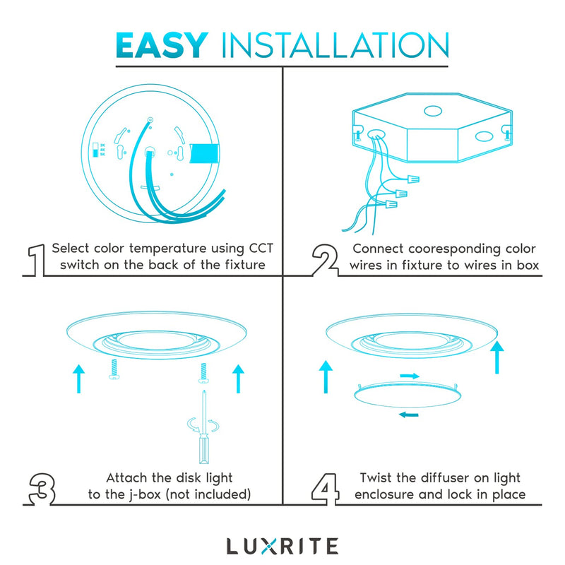 LUXRITE 4 Inch LED Motion Sensor Ceiling Light, 120V, 3 Color Selectable 3000K-5000K, 30s Timeout, 10W, 600 Lumens, Wet Rated, Automatic Flush Mount Light Fixture - Closet, Entryway, Hallway