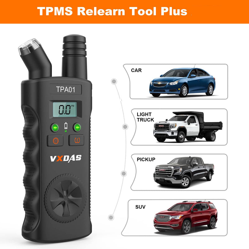 VXDAS TPA01 TPMS Relearn Tool for GM Plus Digital Tire Pressure Gauge 150 PSI Tire Sensor Reset Tool for Buick, Chevy, Cadillac, Opel (Black)