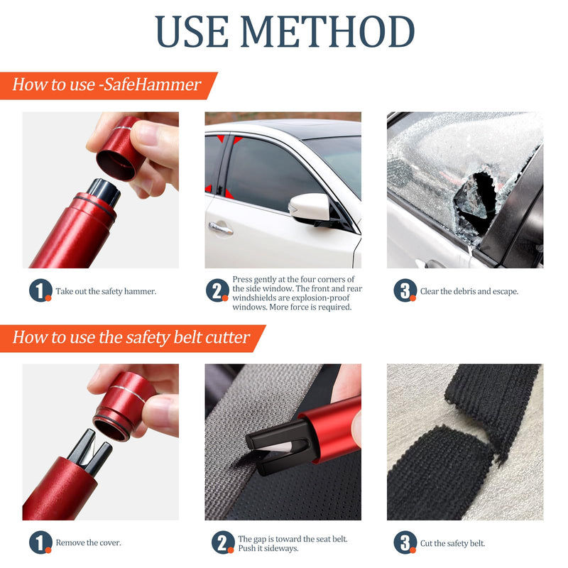 Car Window Breaker and Seatbelt Cutter 2 Pack, 2-in-1 Car Safety Hammer, Multifunctional Auto Glass Breaker, Portable Car Emergency Rescue Tool for Automotive Accidents Red*2