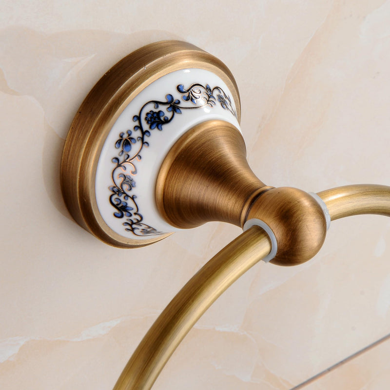 Towel Ring Antique Brass Hanger Hand Towel Holder for Bathroom Kitchen Accessories Wall Mounted,Porcelain Design Towel Ring