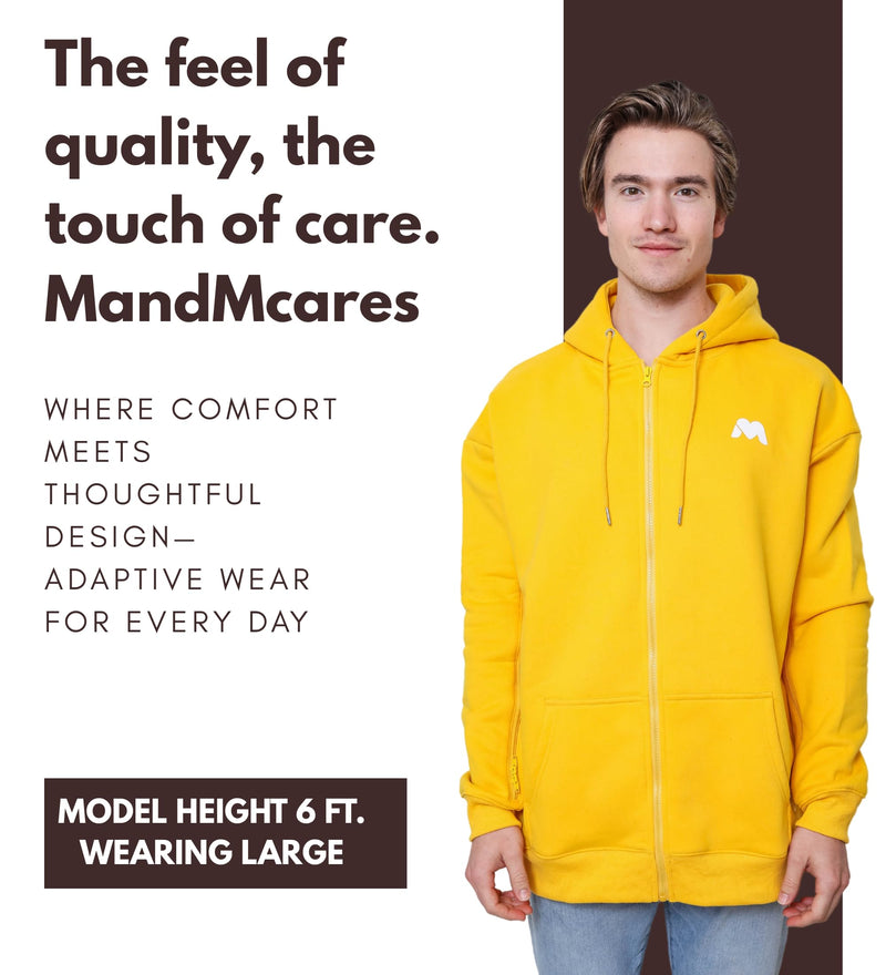 Dialysis Hoodie with Arm Zipper, Warm Adaptive Jacket Sweatshirts for Hemodialysis, Infusion & Chemo Treatments Medium Yellow