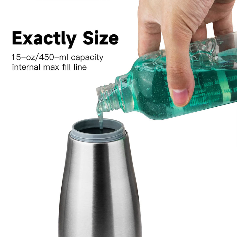AIKE 15fl.oz Stainless Steel Liquid Soap Dispenser for Dish and Hand Soap 15 oz Brushed Stainless Steel Finish