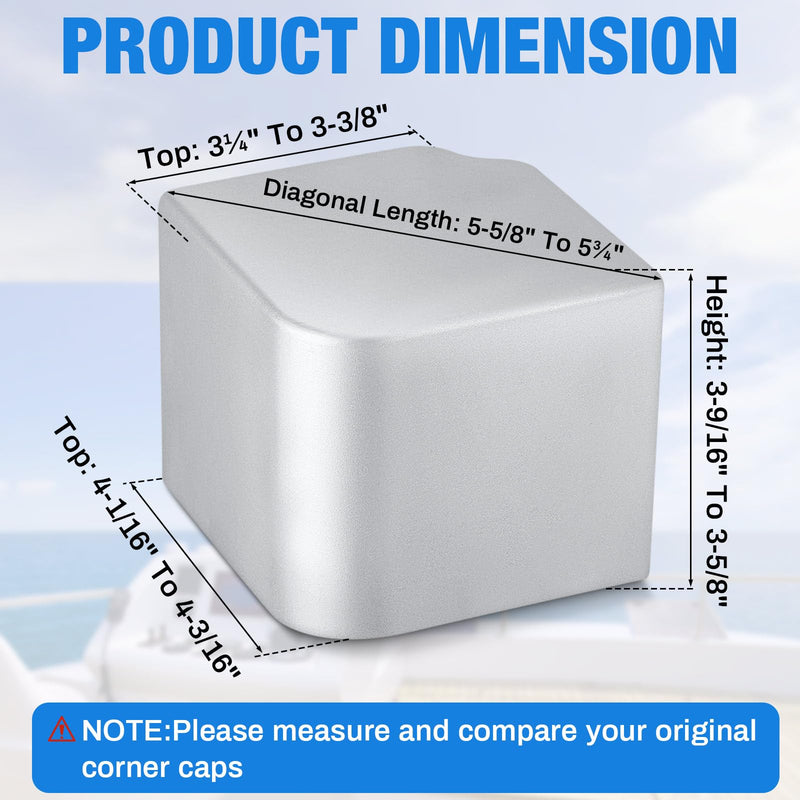 MorningRo Pontoon Boat Corner Cap Aluminum Deck Corner Cap for 90 Degree Rounded Pontoon Corners, Not 90 Right Angles Boat Accessories Height: 3-9/16" to 3-5/8" Top: 4-1/16" to 4-3/16" 2