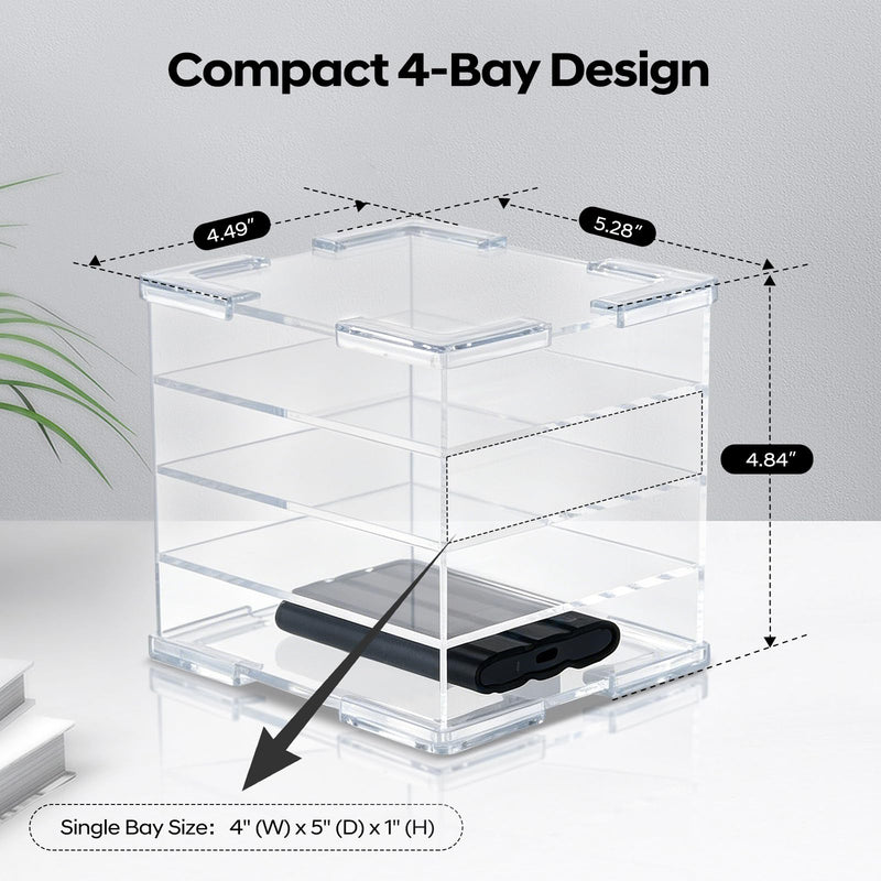Acrylic External Hard Drive Organizer, 4-Bay Desktop Holder for HDD & SSD, Clear Portable Drive Storage