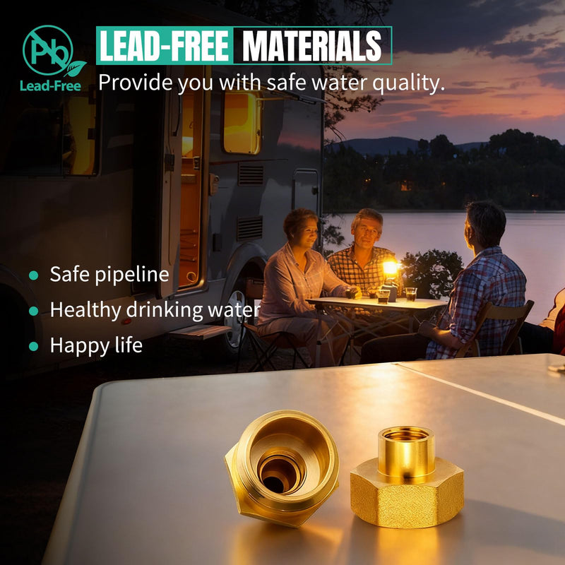 Lead -Free Brass 16.9" Winterize Sprinkler System RV Motorhome Boat Camper and Travel Trailer: Air Comp Quick-Connect Plug To 3/4" Garden Hose Faucet Blow Out Adapter Fitting with Valve
