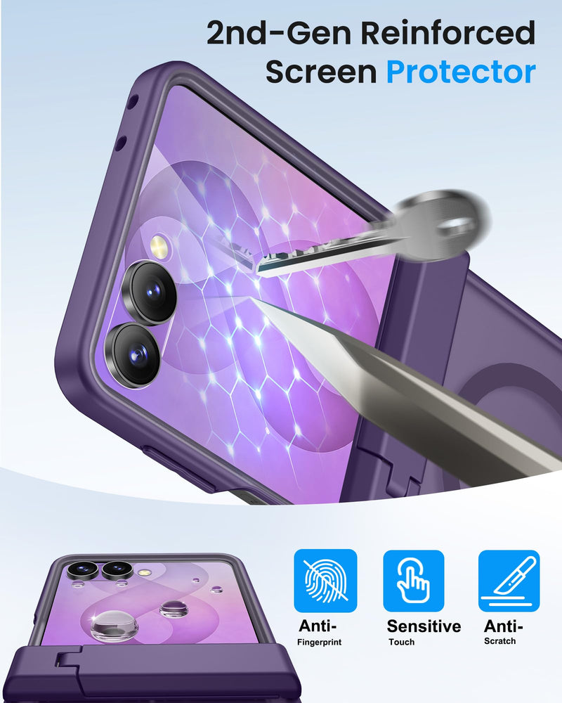 BXYJY for Samsung Galaxy Z Flip 8 Case with Stand, Fit for MagSafe, Purple | Hinge Protector, Outer Screen Protector, Magnetic Slim Translucent Rugged Women Men Protective Phone Case for Samsung Z Flip8 Dark Purple Galaxy Z Flip8