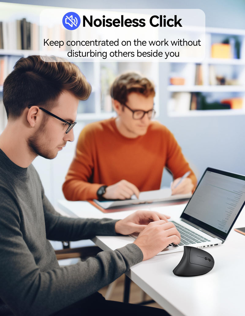 TECKNET Ergonomic Mouse, Wireless Vertical Mouse, 5 Adjustable DPI Levels, Up to 4800 DPI, Rechargeable 2.4GHz Optical Carpal Tunnel Mouse, 6 Buttons Wireless Mouse for Laptop, Desktop, PC, MacBook Black