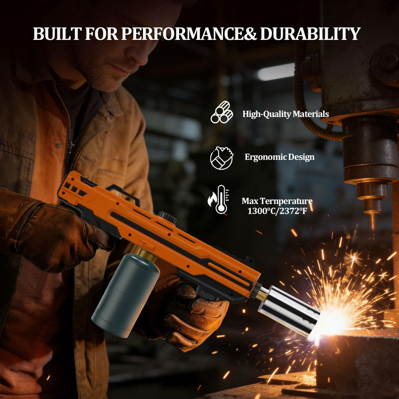 XIEEAOZEE Powerful Propane Torch Gun, Cooking Torch With Adjustable Flame, Flamethrower Kitchen Torch Burner Gas Welding Kits for Grill, BBQ, Campfire, Camping (Propane Tank Not Included) Orange