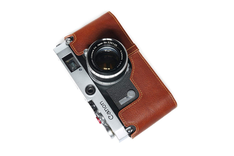 for Canon P Case, BolinUS Handmade Genuine Real Leather Half Camera Case Bag Cover for Canon 7 7S P VL VL2 ViL Camera with Hand Strap (LavaBrown) LavaBrown