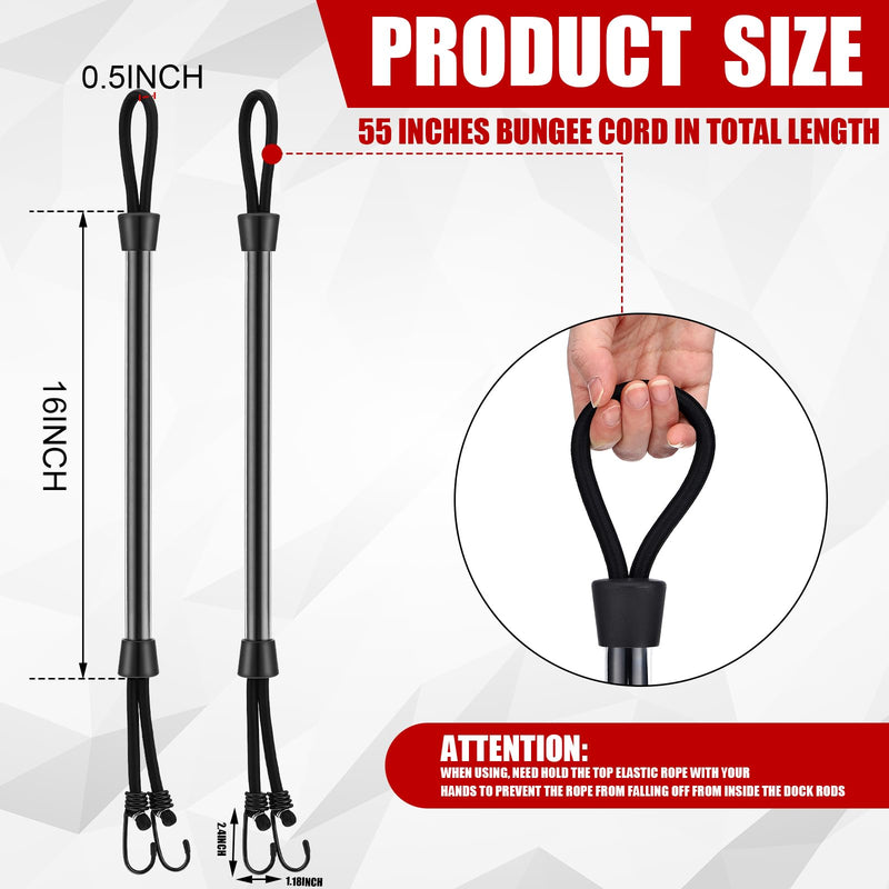 Tandefio 2 Pcs Dock Rods for Boat Docking Pole 16 Inch Docking Sticks for Boats Mooring Bungee Lines with Hook, Speedboat Accessories for Men Gifts Black