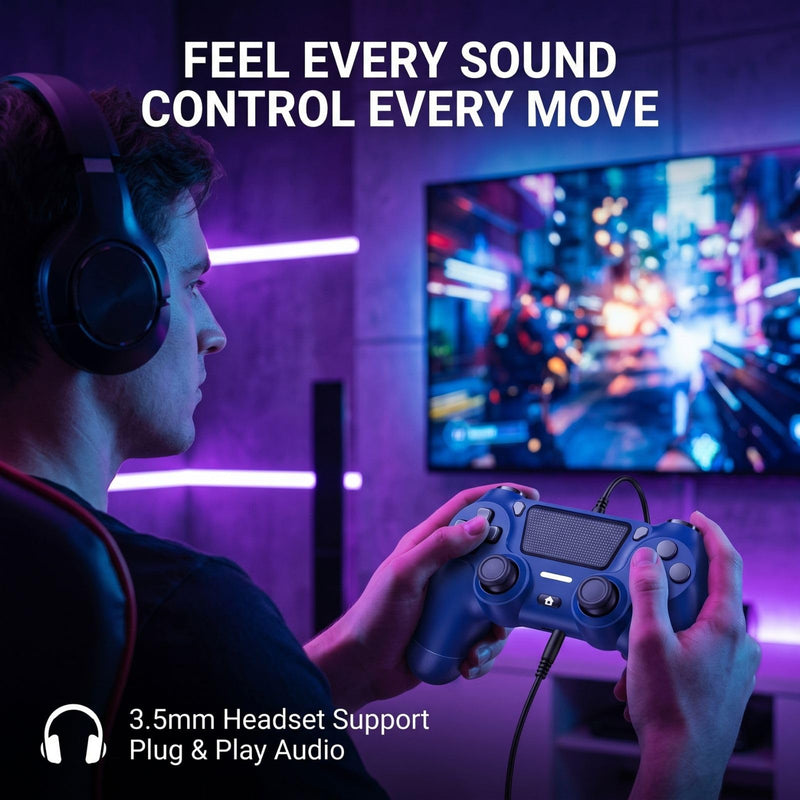 BJXOZ Wireless Controller for PS4 Controller, Gamepad with USB-C Port | Dual Vibration, Six-axis Gyroscope Sensor, 1000mAh, Speaker, 3.5mm Audio Jack, Touchpad, Compatible with PS4/Slim/Pro/PC Blue