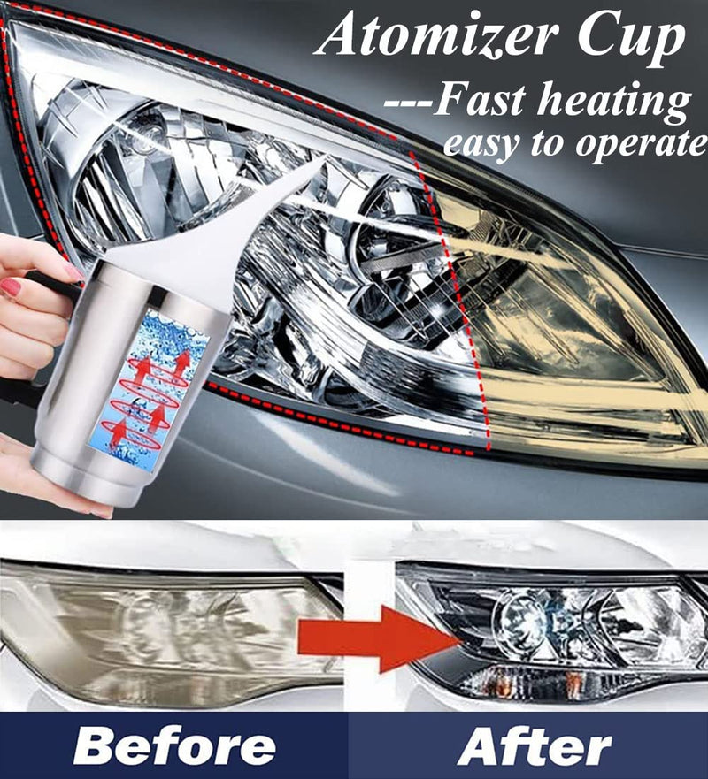 Headlight Restoration Car Headlight Lens Scratch Repair Polish Tool with 100 ml Restoration Liquid,Auto Headlight Vapor Renovation Kit with UV Block Coat to Remove Yellowing/Scratch/Haze/Oxidation Atomizer Cup Set