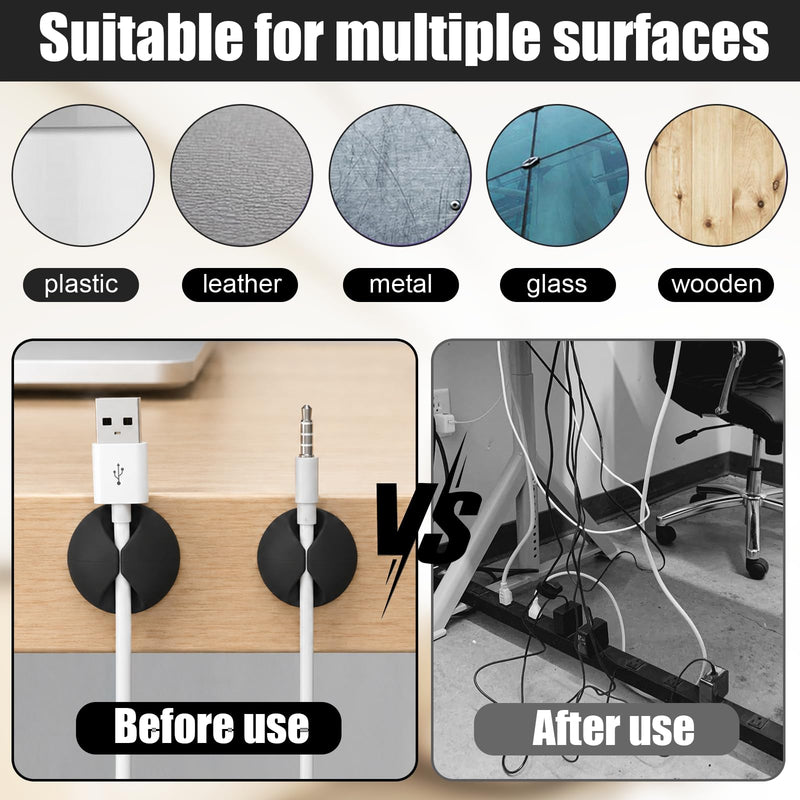 Cable Clip Organizer Wire Holder Desktop Cord Management USB Charger Holder Cable Clip Desk Accessories for Home Office Black 10