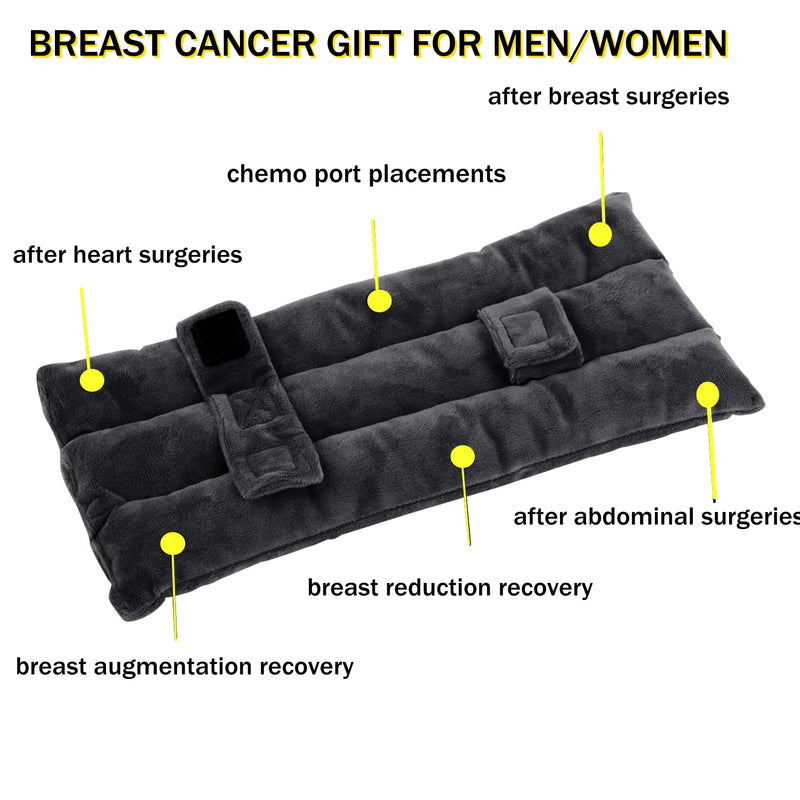 Seat Belt Pillow for Mastectomy Post-Surgery, Heart Surgery Recovery Support Cushion for Chest Chemo Port Pacemaker Bypass Hysterectomy Recovery Pillow (Black) Black