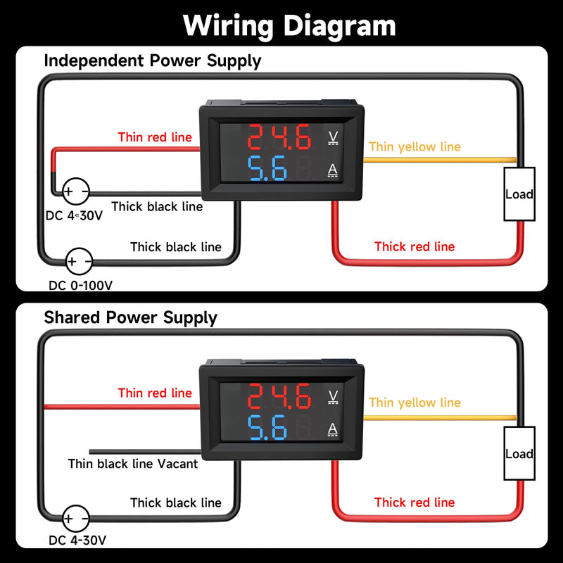 2Pack 0.28" Digital Voltmeter Ammeter DC 0-100V 10A, Red & Blue Dual LED Display Panel with Connect Wires, 2 in 1 Volt Amp Monitor Tester Used for Electronic Circuit Experiments EV Cars Boats
