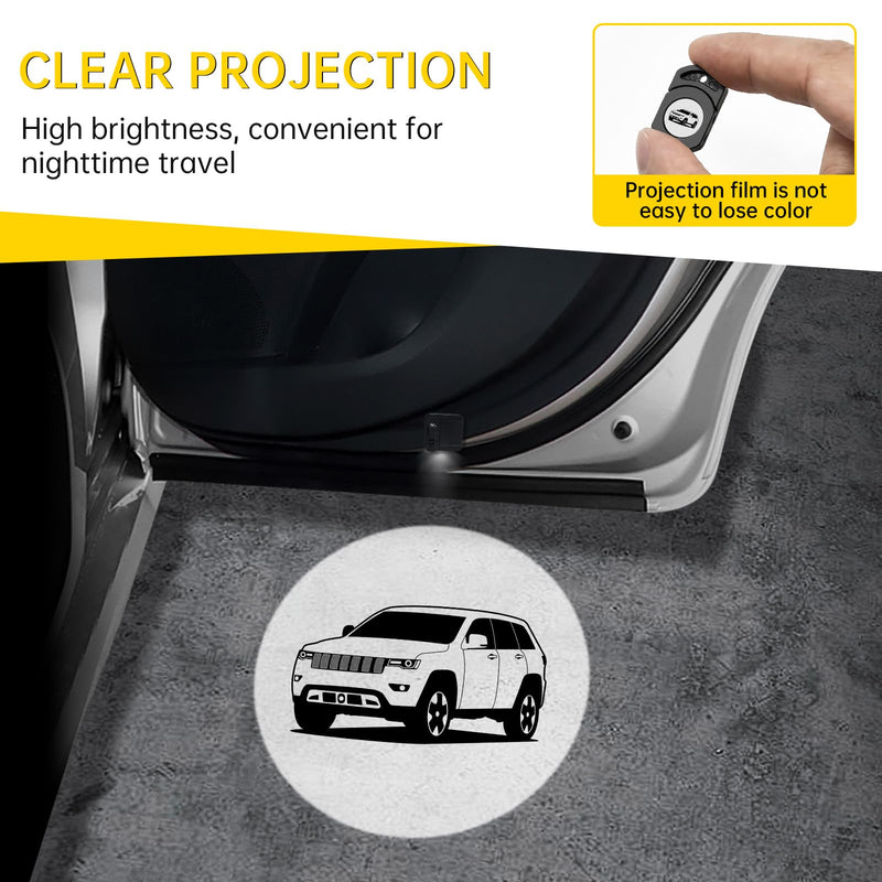 2 Pack LED Car Door Welcome Lights Projector Logo Light Ghost Shadow Lamp For Jeep Grand Cherokee Accessories White Grand Cherokee