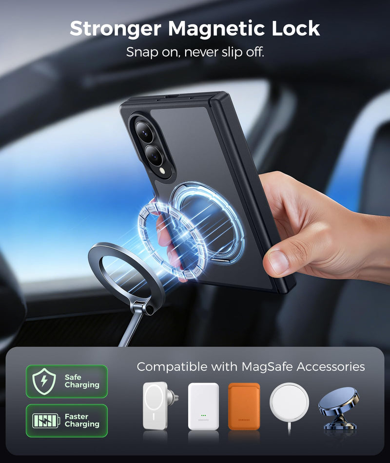 FNTCASE for Samsung Galaxy Z Fold 8 Case with 360 Spin Magnetic Stand Black | Compatible for Magsafe,Full Hinge Protection,Screen Protector,Translucent Matte Grade Shockproof Protective Cover For Sumsang Galaxy Z Fold 8 7.6 Inch