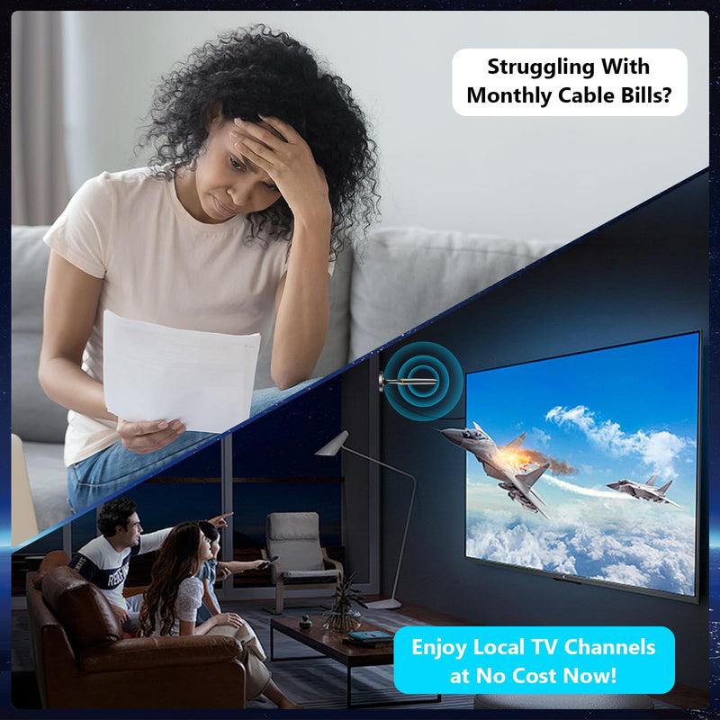 Indoor TV Antenna for Smart TV & Local Channels - Strong Magnetic Base, 360° Long Range Reception, Supports 4K 1080P & All TVs, 10ft Coax Cable