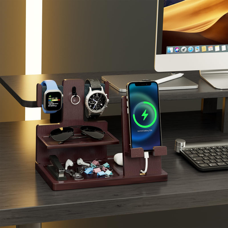ProCase Gifts for Dad, Wood Phone Docking Station for Men, Dad Gifts From Daughter Son, Mens Nightstand Organizer, Anniversary Birthday Gifts for Dad Father Husband Him -Espresso (No Engraved) Espresso -NO Engraved Word
