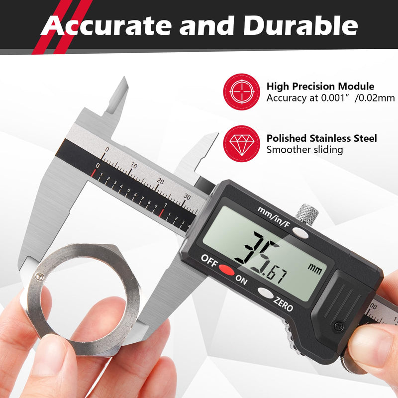 Digital Caliper, 0-6” Calipers Measuring Tool, Auto-Off Micrometer Caliper with 0.001”High-Accuracy,Inch/Fraction/Millimeter Conversions Button,4 Measuring Ways, Stainless Steel Construction WK6000150