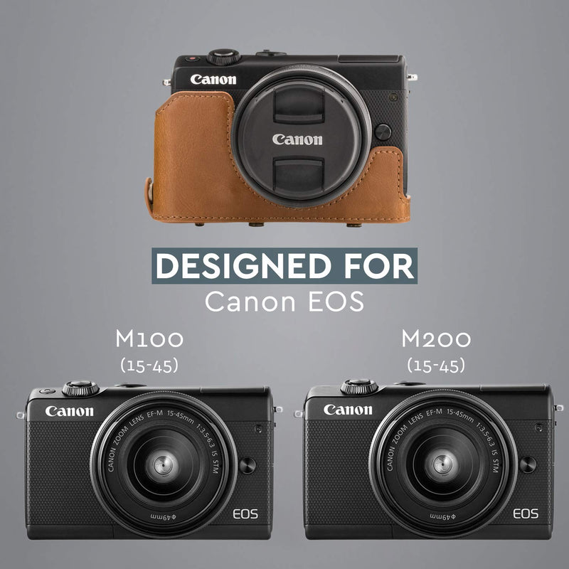 MegaGear Canon EOS M100, M200 (15-45mm) Ever Ready Leather Camera Case and Strap, with Battery Access - Light Brown - MG1327