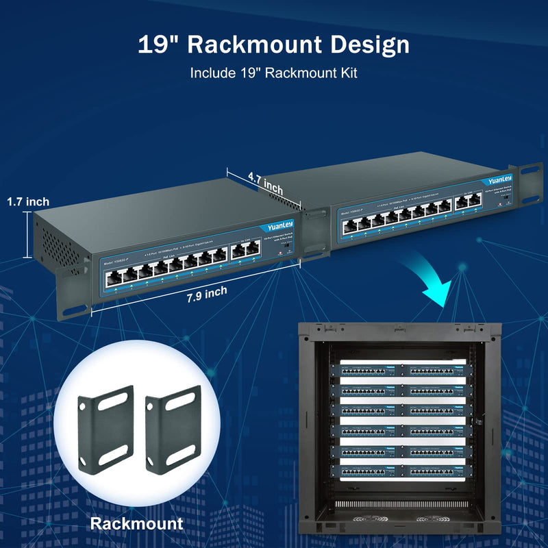 YuanLey 8 Port PoE Switch with 2 Gigabit Uplink, 8 PoE+ Port 100Mbps, 120W 802.3af/at, Extend Function, Metal, Fanless, Unmanaged Plug and Play Network Switch 10 Port | 8*PoE+ (120w)