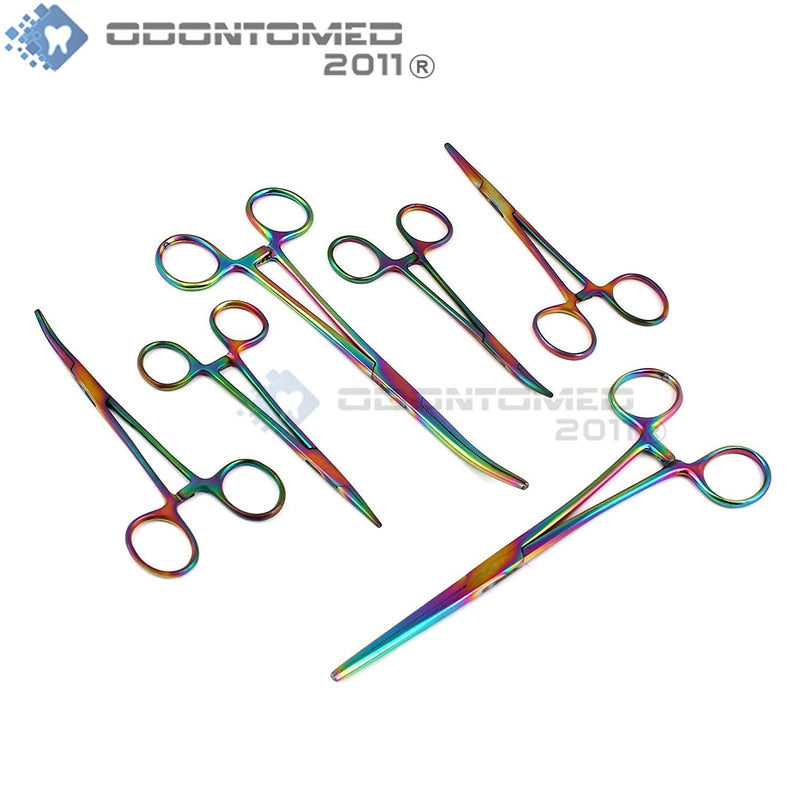 Multi Color Rainbow Color Ultimate Hemostat Set, 6 Piece Ideal for Hobby Tools, Electronics, 8", 5.5", 5" hemostats Curved and Straight