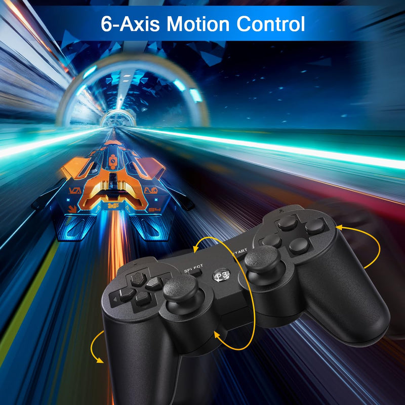 Yinjie 2 Pack Wireless Controller for PS3, Compatible with Playstation 3 | with 2 Charging Cables (black) black