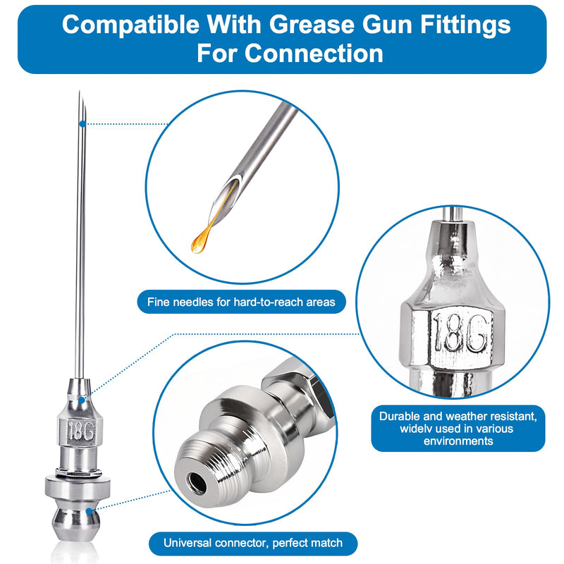 5PCS Grease Gun Needle Accessory Set, Includes Grease Needle Dispenser, Rubber Coupler Adapter Grease Injector, Detachable Grease Needle Tip and 2 Needle Nozzles for Narrow, Tight & Deep Spaces