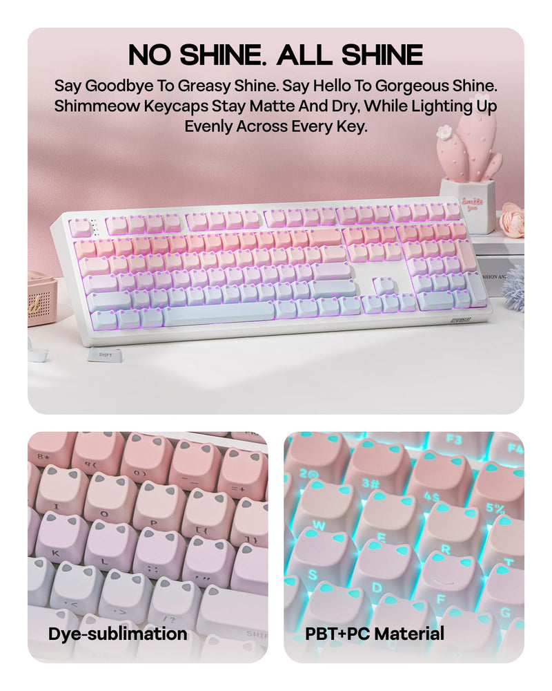 EPOMAKER Shimmeow Cute Cat Themed Keycaps Set for MX Mechanical Keyboard | 113 Keys, Shine Through, MAO Profile, PBT+PC Material, Compatible for 60%/65%/75%/TKL/96%/Full-Sized ANSI Layout (Nebula) Nebula