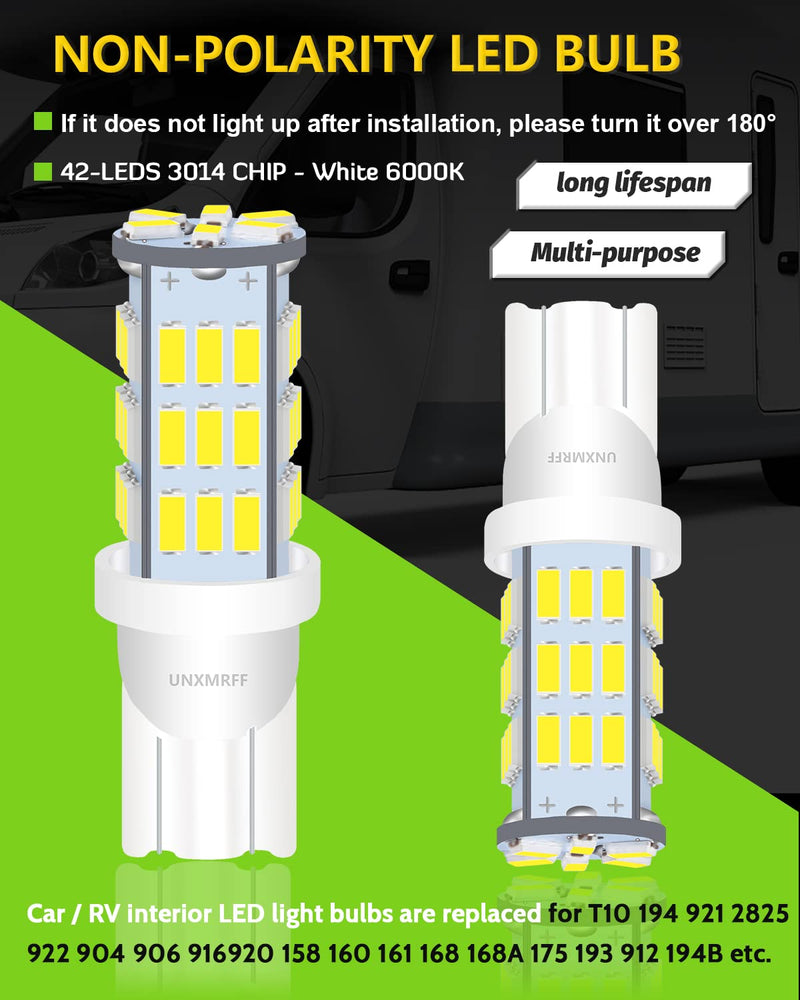 UNXMRFF - Super Bright 194 LED Light Bulbs White, T10 912 921 168 LED Camper Lights Bulb for 12V RV Ceiling Dome Light/RV Interior Lighting/Travel Trailer/Boat/RV Camper Light Bulb (Pack of 12) 12PCS