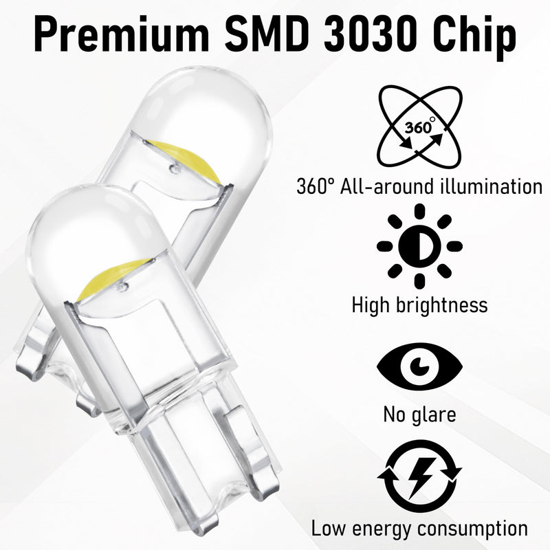 30 PCS Car 194 LED Bulbs, 168 2825 W5W T10 Wedge COB LED Replacement Bulb, 6000K License Plate Light Bulb, Error Free Interior Bulb for Dashboard Light, Dome Lights,License Plate Lights (White) white