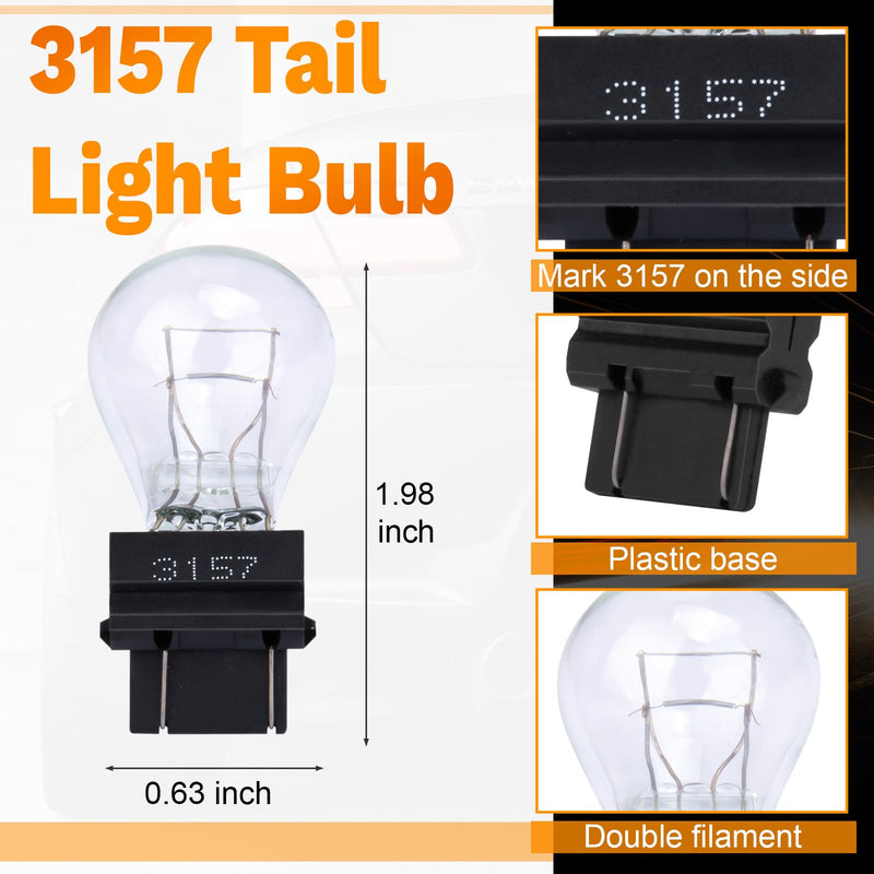 10 PCS 3157 Tail Light Bulb, Miniature Brake Light Bulb, Waterproof Turn Signal Bulb, Automotive Side Marker Tail Light Replacement for Truck SUV Car (White)