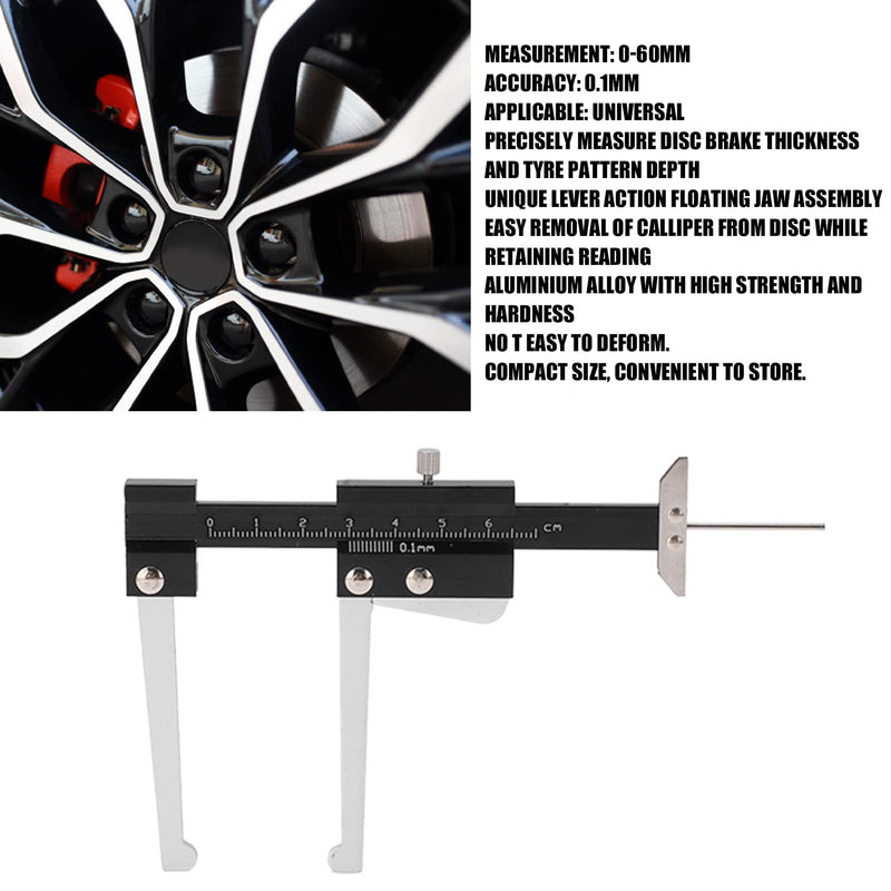 Disc Brake Micrometer Metric Brake Disc Depth Measuring Caliper, 0-60mm High Precise Tire Tread Depth Gauge 0.1mm Accuracy Portable, Manual Auto Brake Disc Depth Gauge