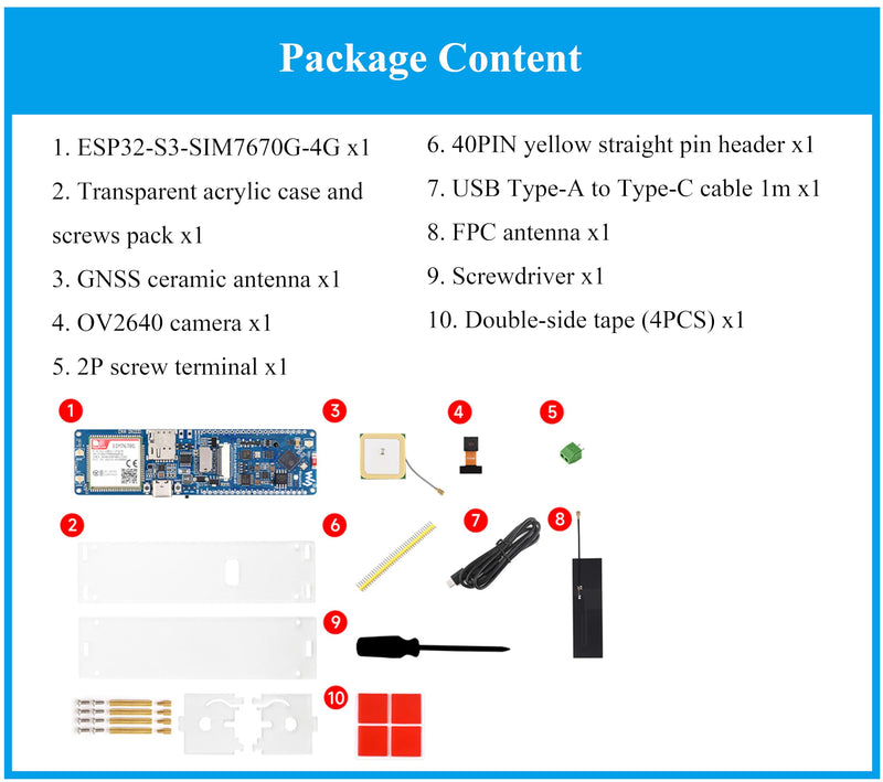 ESP32-S3 SIM7670G 4G Development Board, LTE Cat-1/WiFi/Bluetooth/GNSS Positioning, Global Coverage Multi Band, Onboard Camera/Antenna, Suitable for 4G Portable WiFi, Solar Panel or USB Charging