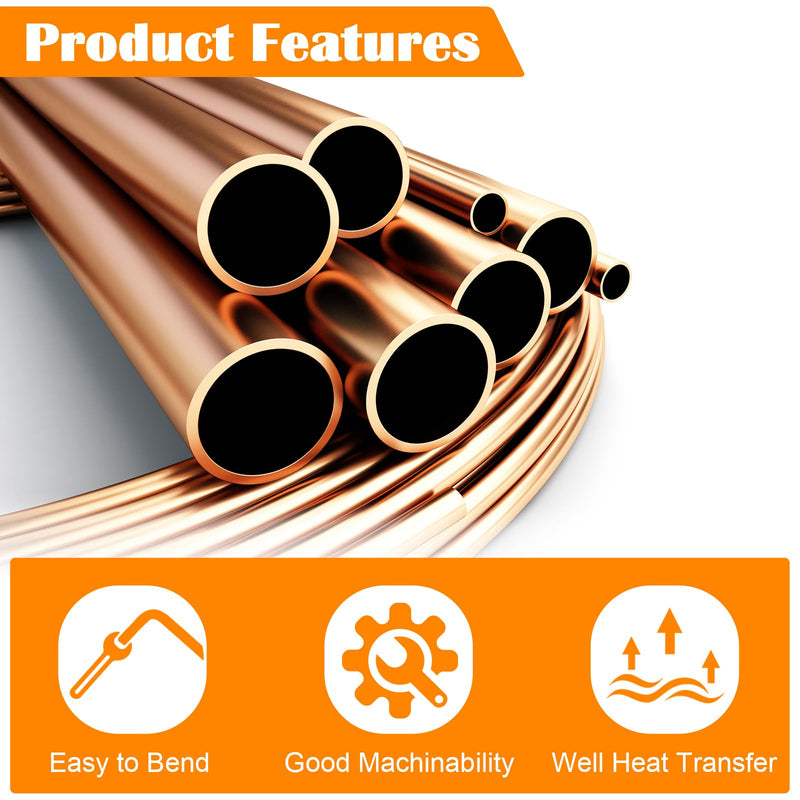 3/4" OD x 5 Ft Copper Tubing, 99.9% C12200 ASTM B280, T2 Pure Copper Tube, Refrigeration ACR Tubing, HVAC, Refrigerators, Industry, DIY 3/4" OD