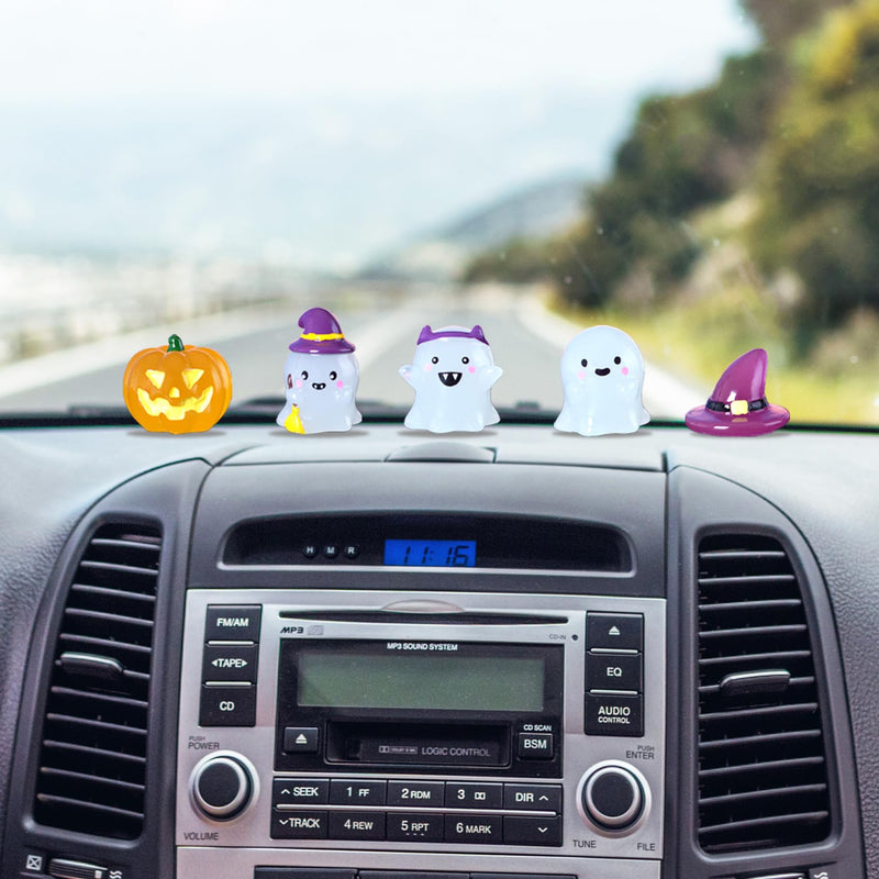 Cute Luminous Resin Halloween Ghost Car Decor Accessories, Funny Dashboard Decorations, Cute Halloween Ghost Statue Suitable for Cars, Homes, Micro Landscaping and Gardening 6 Pcs