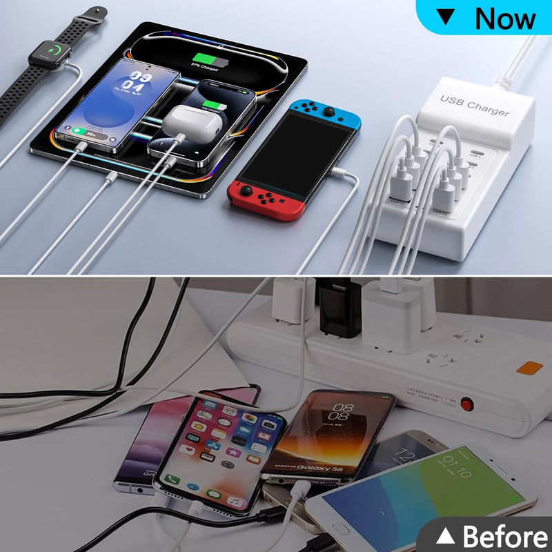 Multi USB C Charger, USB Charging Block Station, 50W 12 Port Multiple USB C Power Strip USB Hub Compatible with iPhone 17 Pro Max/16/15/14/13/12/11, iPad, Tablets, Samsung Galaxy S25/S24, Pixel