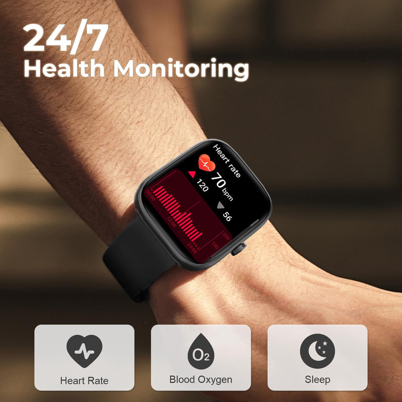 Smart Watch for Men Women, Bluetooth Call&Message Notifications, 1.83" HD | Fitness Watch for iPhone & Android, 110+ Sport Modes, Heart Rate&Sleep Monitor, IP68 Waterproof Fitness Tracker, Pedometer Black