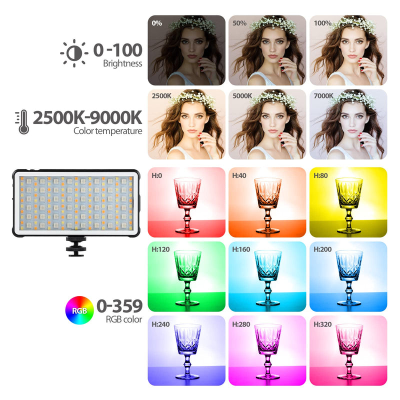 ENEGON RGB Video Light, Built-in 4000mAh Rechargeable Battery LED Camera Light Full Color 24 Common Light Effects, CRI≥95 2500-9000K LED Video Light Panel with Power Bank Function. RGB Photo Fill Light