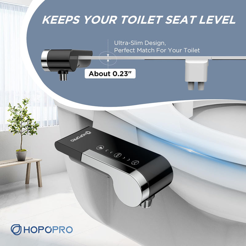 HOPOPRO Bidet Attachment for Toilet, Non-Electric Bidet Ultra-Slim Dual Nozzle (Feminine/Rear Wash), Cold Water Bidets Sprayer for Existing Toilets with Adjustable Pressure Control 1-Min Install Matte ‎Black