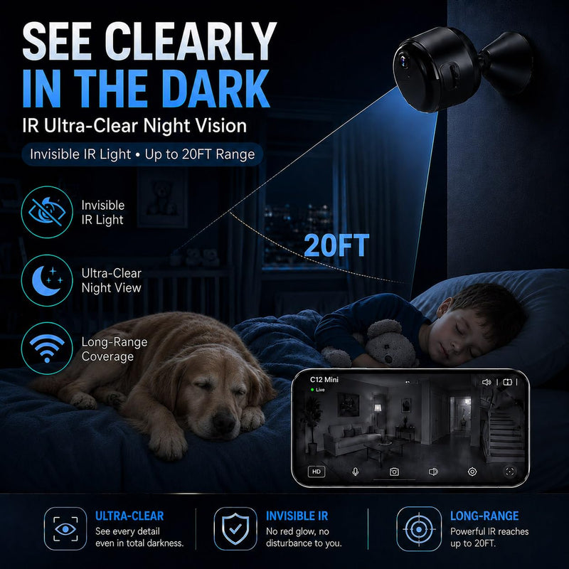 4K Mini Indoor Security Camera Wirless Nanny Cam with 60-Days Battery Life | Auto Night Vision, Motion Detection & Alerts, Local Storage, Live Remote Viewing for Pet, Baby, Nanny and Home Security